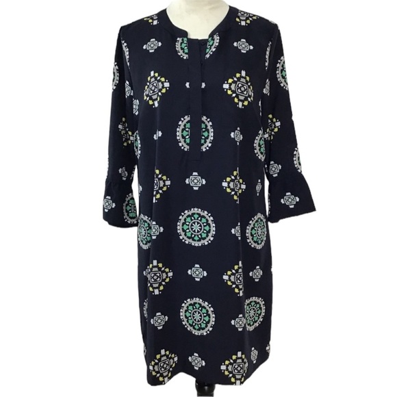 Crown & Ivy Medallion Bell Sleeve Tunic Shift Dress Size 12 - Picture 1 of 8